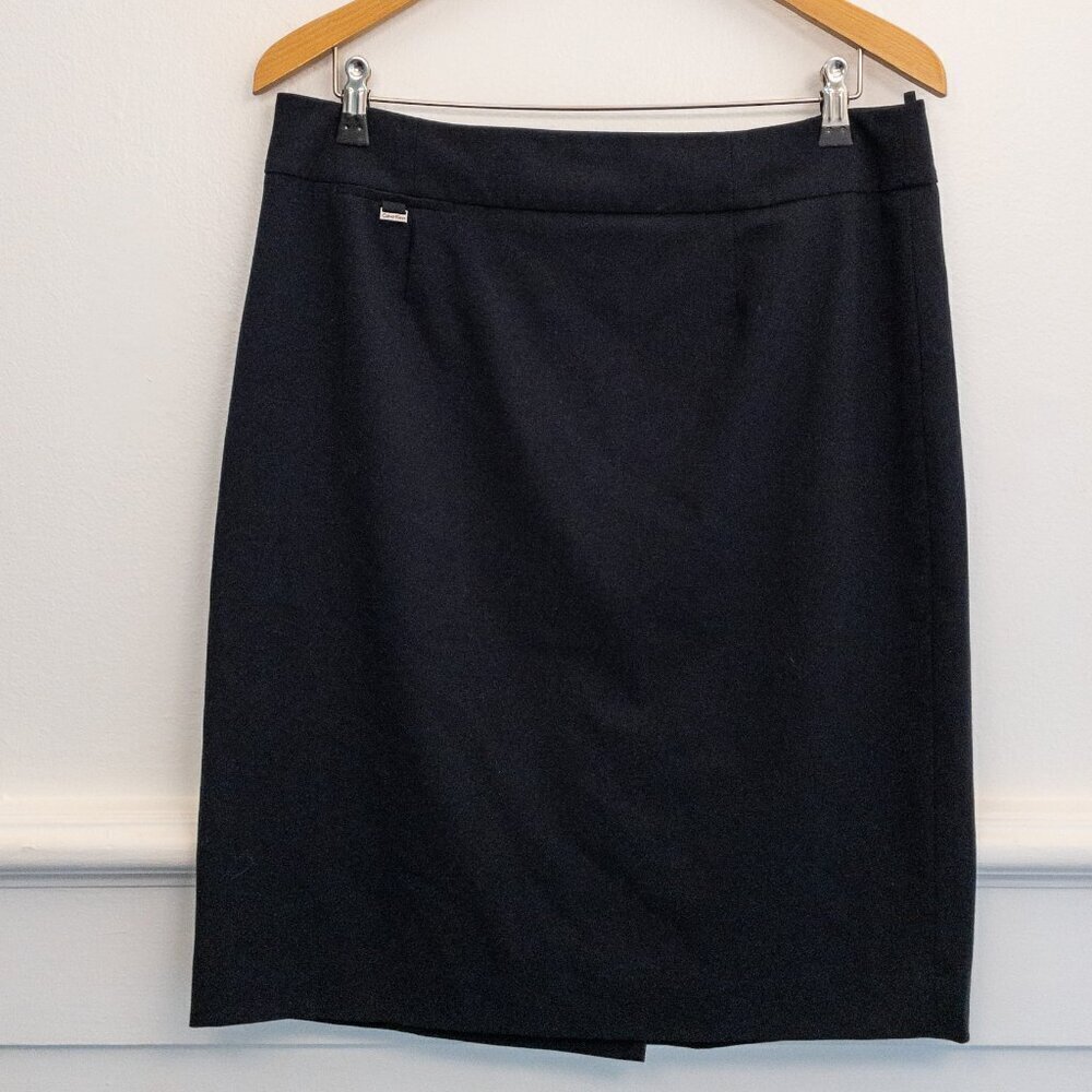 Calvin Klein Black Pencil Skirt Classic Career Office Wear Back Slit Size M